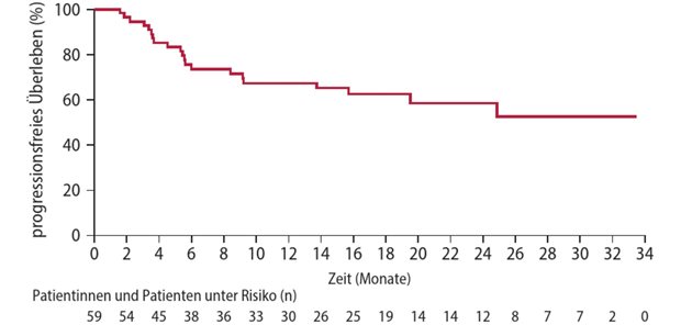 Langanhaltendes Ansprechen mit neuer zielgerichteter Therapie Abb. 2: PHAROS-Studie: progressionsfreies Überleben unter der Kombinationstherapie mit Encorafenib + Binimetinib in der ersten Linie
