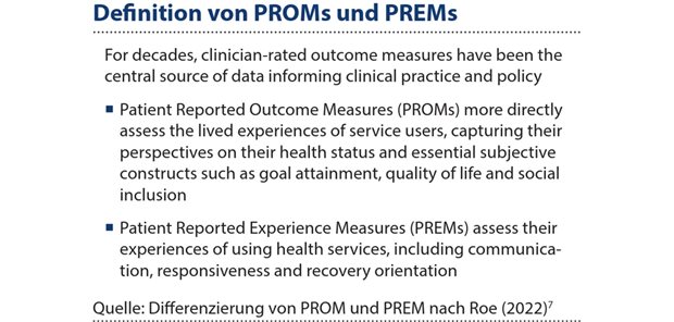 Abbildung 1: Von PROMs sind die PREMs zu unterscheiden, die vor allem auf die Erfahrungen des Patienten abheben.