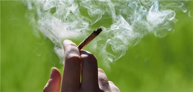 Konsum von Cannabis erhöht Risiko für urologischen Krebs Eine Hand mit einem angezündeten Marijuana-Joint in der Hand.