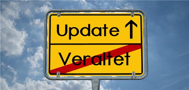 Straßenschild führt zu einem "Update".