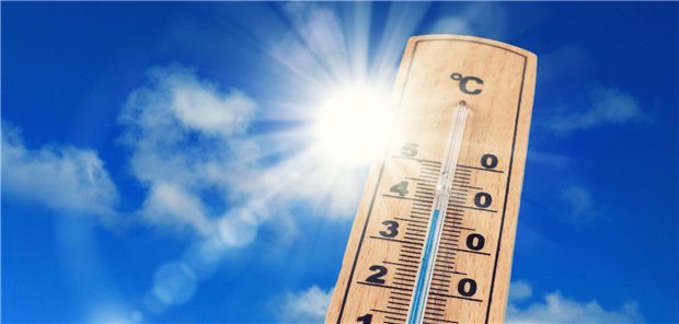 Ein Thermomether zeigt weit über 30 Grad Celsius an.