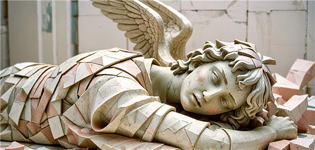 Abbildung einer umgefallenen Engels-Statur.