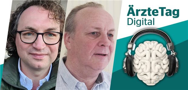 IT-Fachmann Heinrich Wessels (r.) und Gynäkologe Dr. Waldemar Karl Funk (l.) aus Emsdetten ziehen im Podcast eine sehr positive Bilanz des bisherigen Feldversuchs mit der elektronischen Patientenakte.