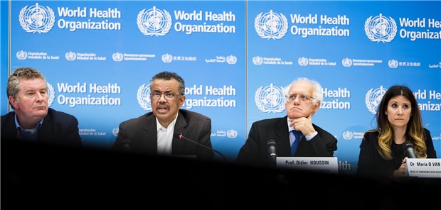Michael Ryan, Chef des WHO-Programms für Notfälle, Tedros Adhanom Ghebreyesus, WHO-Generaldirektor, Didier Houssin, Chef des Notfallkomitees, Maria van Kerkhove, Leiterin des Referats für neu auftretende Krankheiten und Zoonosen der WHO.