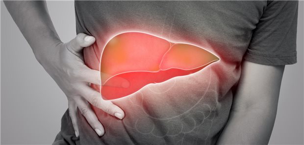 Ein Mensch fasst sich an die Leber.