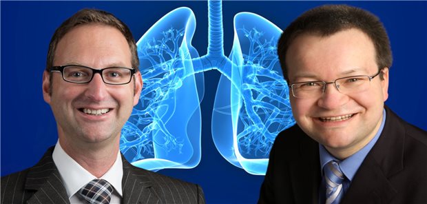 Prof. Dr. Timm Greulich (links), niedergelassener Pneumologe und Schlafmediziner in Marburg, sowie Oberarzt am Universitätsklinikum Marburg, und Prof. Dr. Marek Lommatzsch (rechts), leitender Oberarzt der Abteilung Pneumologie und Allergologie am Zentrum für Innere Medizin der Universitätsmedizin Rostock. Beide sind Mitglied der Initiative „COPD Verschlechterung? Nicht warten, handeln!“, initialisiert von der Berlin-Chemie AG.