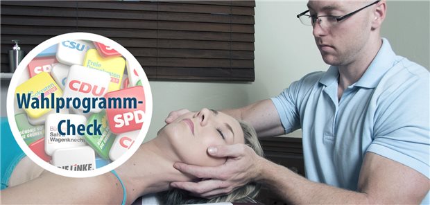 Wahlprogramm-Check zu Gesundheitsberufen Eine Frau liegt auf einer Liege, ein Mann hat seine Hände an ihrem Kopf.