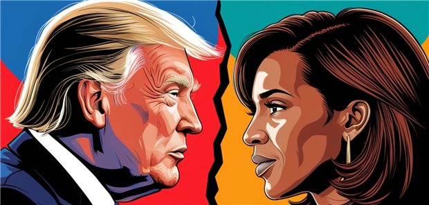  Donald Trump und Kamala Harris schauen sich an. 