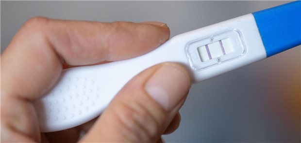 Schwangerschaft: Absetzen von GLP-1-Rezeptoragonisten könnte negative Auswirkungen haben Eine Frau hält einen Schwangerschaftstest in der Hand.