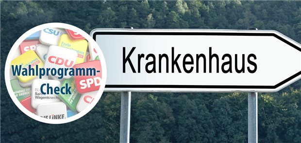 Wahlprogramm-Check zur Krankenhausversorgung Ein Schild, das den Weg ins nächste Krankenhaus weist.