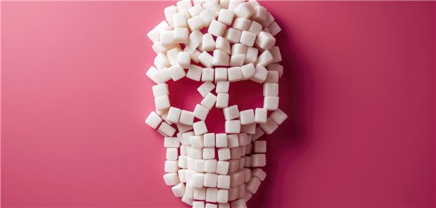 Typ-2-Diabetes: RKI stellt Prognosen zur Prävalenz bis 2050 vor Ein Totenkopf aus Zuckerwürfeln